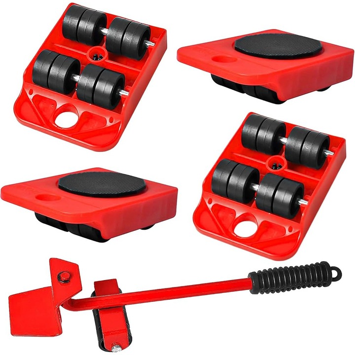 Set 5 piese, dispozitiv mutat mobila, rotire 360 grade, negru, universal, 15x15cm