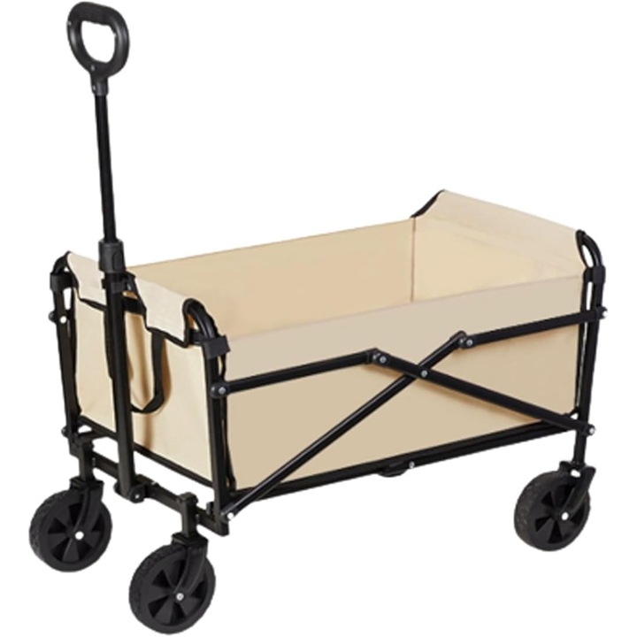 Carucior pliabil de gradina, wagon pliabil, roti all-terrain, maner reglabil push-pull, capacitate 75 kg, bej