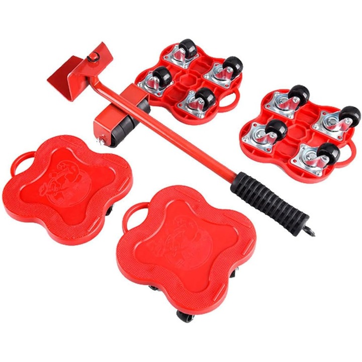 Set ridicator mobila 5 piese, roti rotative 360°, capacitate 400 kg, negru