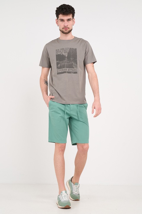 KVL by KENVELO, Pantaloni chino scurti cu snur, Verde turcoaz