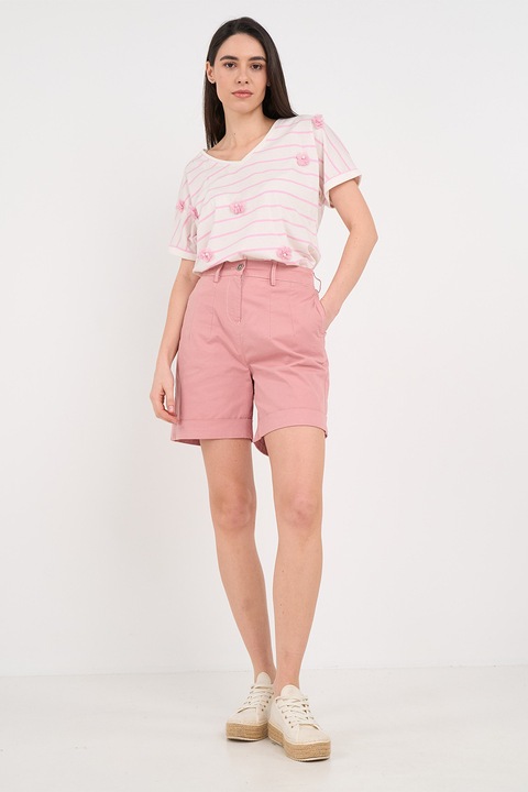 Lee Cooper, Pantaloni scurti din amestec de bumbac cu talie inalta, Roz prafuit, XS