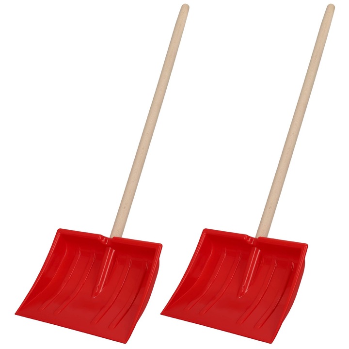 KOTARBAU® Set de 2 lopeti de zapada, plastic, 25x20 cm, lopata pentru copii, cu maner din lemn, ergonomica, usoara, rosu natural