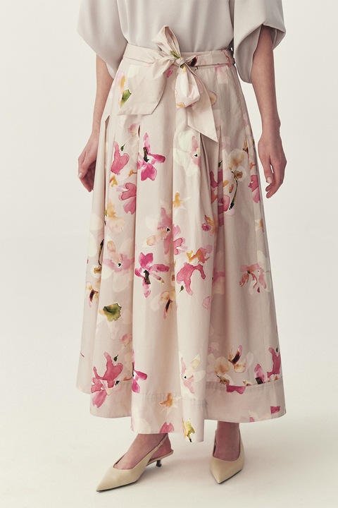 Tatuum, Fusta cu model floral si buzunare laterale, Piersica