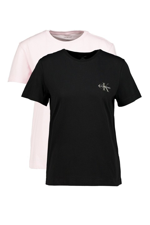 CALVIN KLEIN JEANS, Set de tricouri din bumbac - 2 piese, Negru/Roz pal