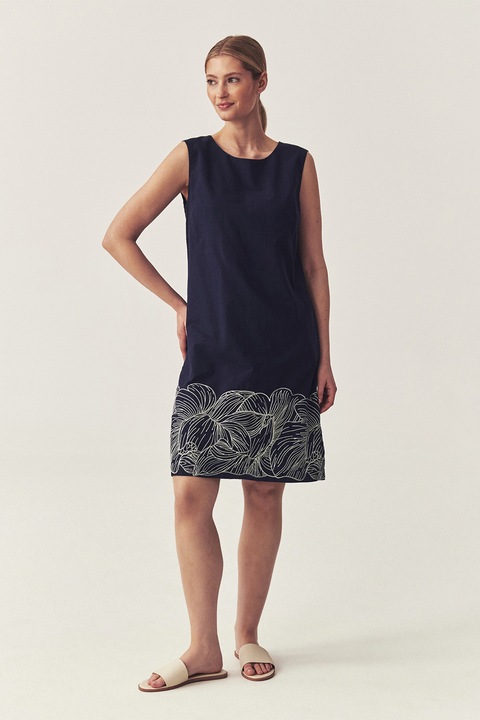 Tatuum, Rochie din bumbac cu broderie, Albastru ultramarin/Crem