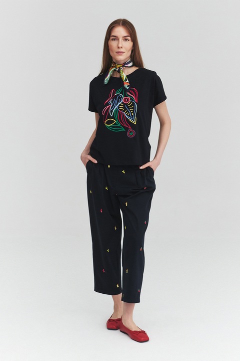 Tatuum, Pantaloni chino cu broderie, Negru, 36