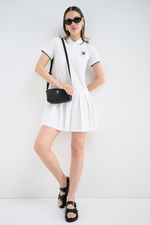 Tommy Jeans, Rochie din amestec de bumbac cu guler polo, Alb