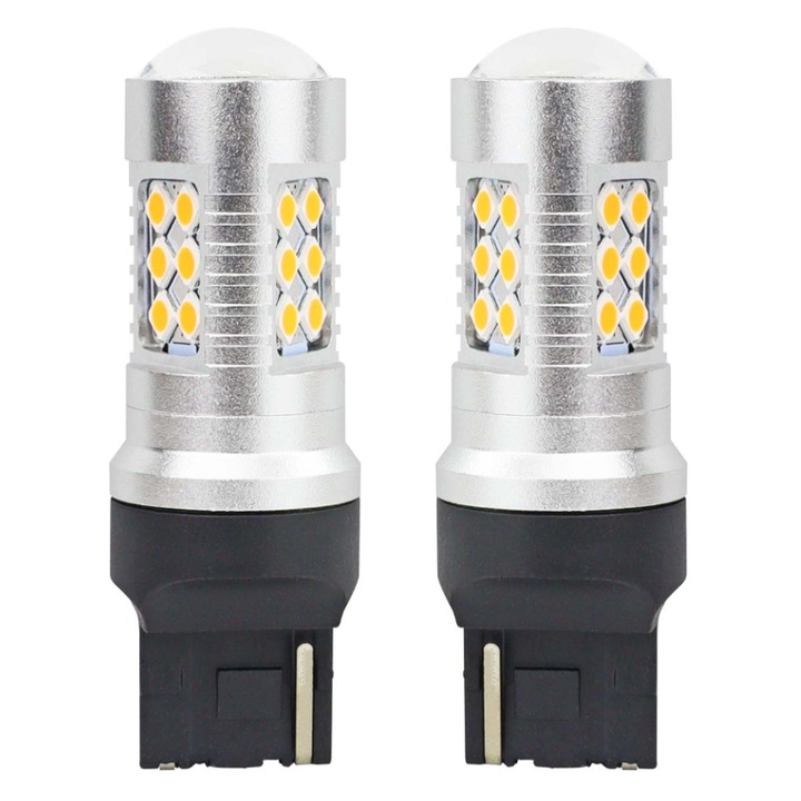 Set leduri auto T20 CANBUS 3030 24SMD 7440 WY21W Amber 12V/24V