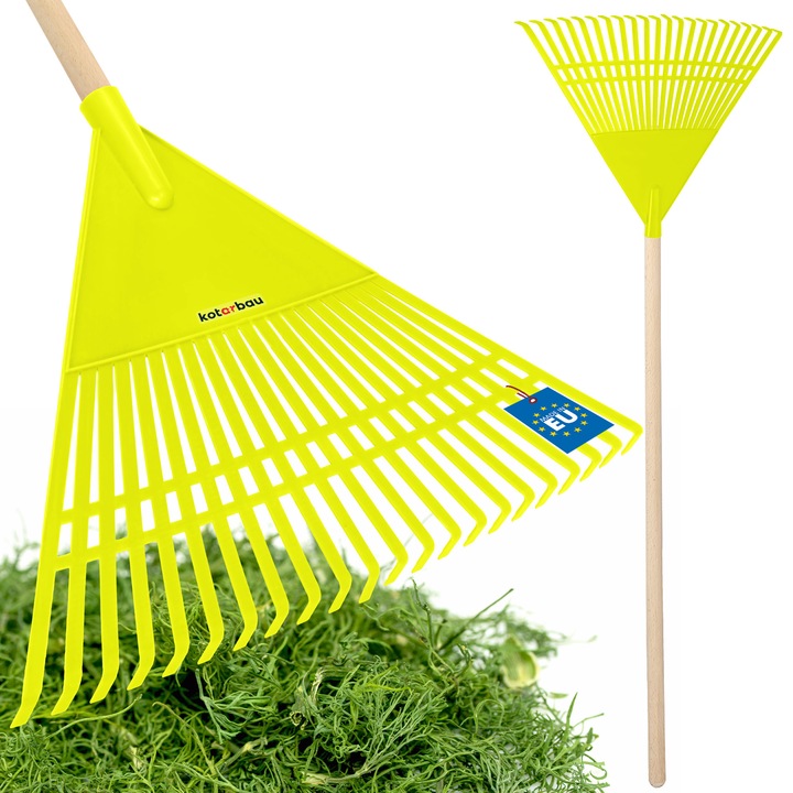KOTARBAU® Гребло за листа, пластмаса, 55 см, синьо, с дръжка, градинско гребло, метла за трева, събирач на листа, леко, издръжливо, поддръжка на градина
