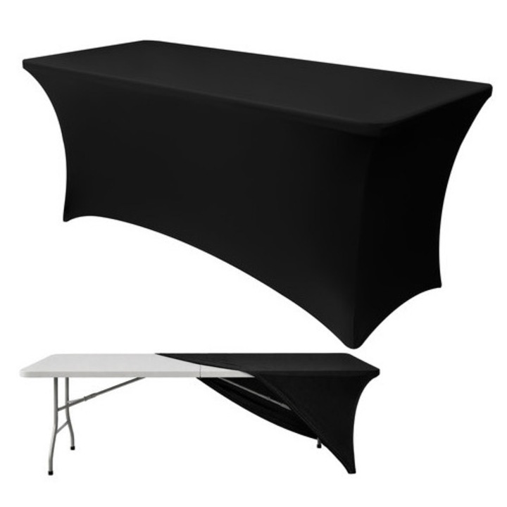 Rugalmas asztalhuzat, Zola, 180 x 75 x 75 cm, lábzsebek, rugalmas poliészter, fekete