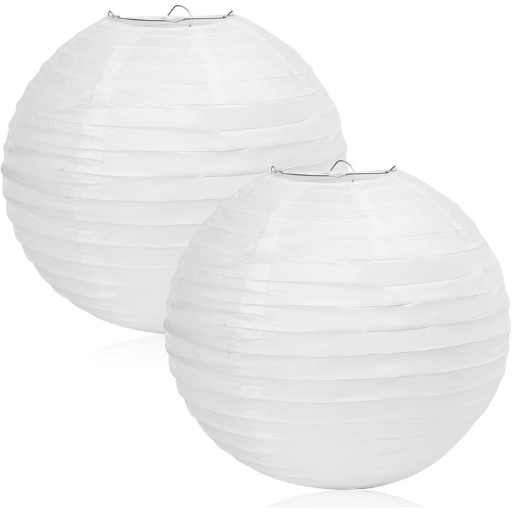 2 abajururi rotunde din hartie alba, 30 cm, felinare decorative pentru nunta, ziua de nastere, gradina, petrecere, decoratiuni interioare/exterioare, stil clasic