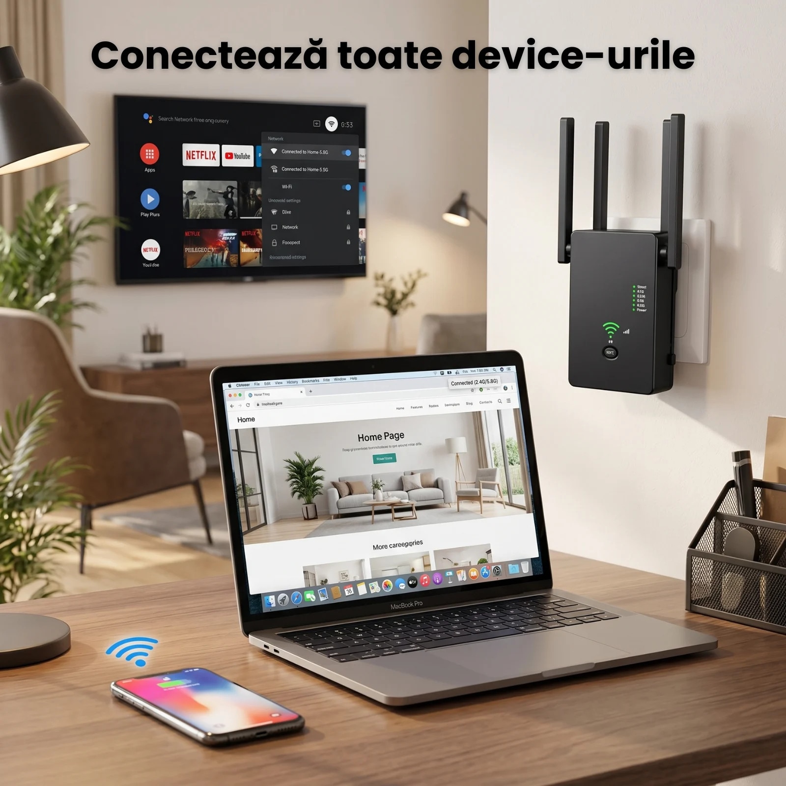 Semnal Router Cu Sim Amplificator Semnal HASEPE® Wireless WiFi 1200M Dual Band, Range ...
