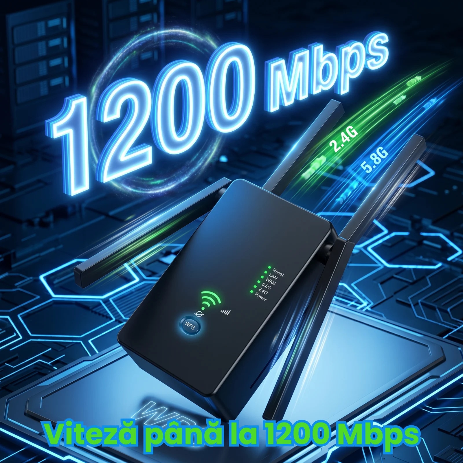 Semnal Router Cu Sim Amplificator Semnal HASEPE® Wireless WiFi 1200M Dual Band, Range ...