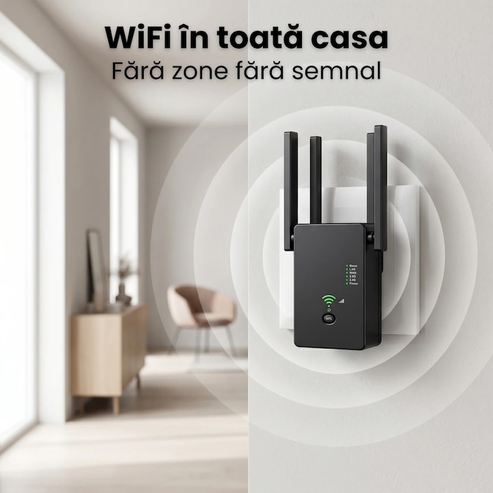 Semnal Router Cu Sim Amplificator Semnal HASEPE® Wireless WiFi 1200M Dual Band, Range ...