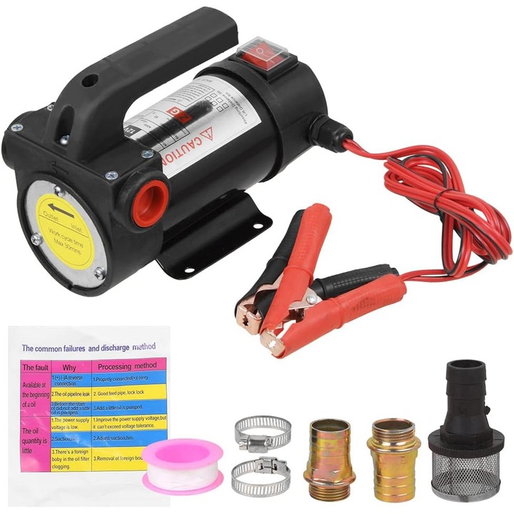 Pompa electrica portabila pentru transfer lichide, Bedee,12V,260W,25mm,50L/min, pentru transfer lichide -potrivita pentru motorina, kerosen si ulei de parafina, Lungimea cablului de alimentare 1.5 metri