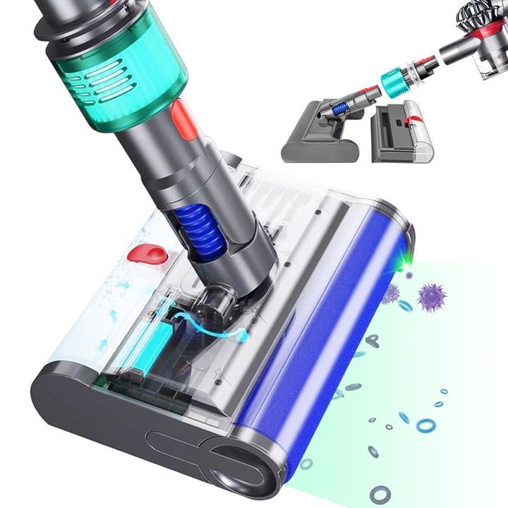 Въртяща се четка за почистване Juksun ЗА Dyson V7 V15, LED, миеща се, сива, 25x18x35см