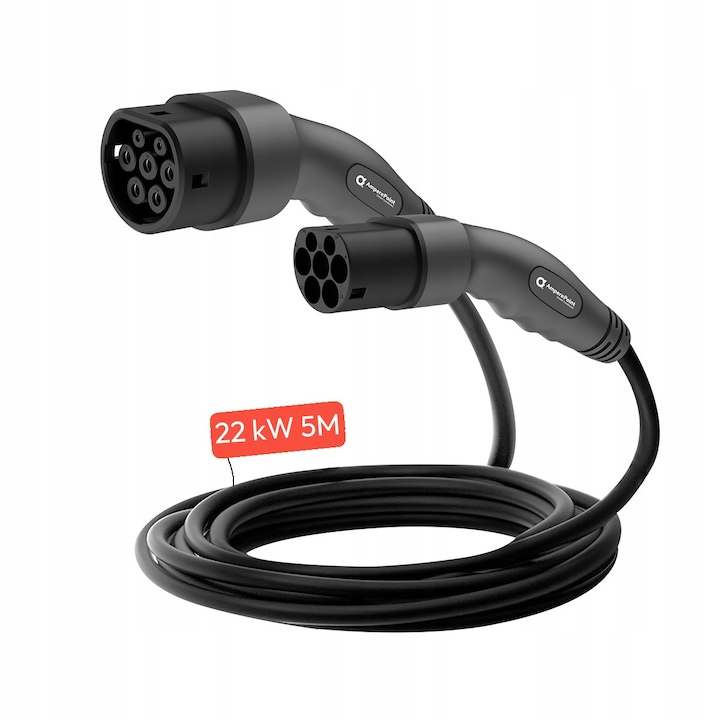 Cablu incarcare EV, Amperepoint, Model Tip 2 3 faze 5m 22kW, Cablu drept, Negru, 22 kW