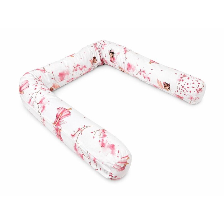 Aparatoare pentru patut, Qmini, Tip rulou, Cu husa detasabila, Lungime 180 cm, Din bumbac certificat Oeko Tex Standard 100, Fairy Pink