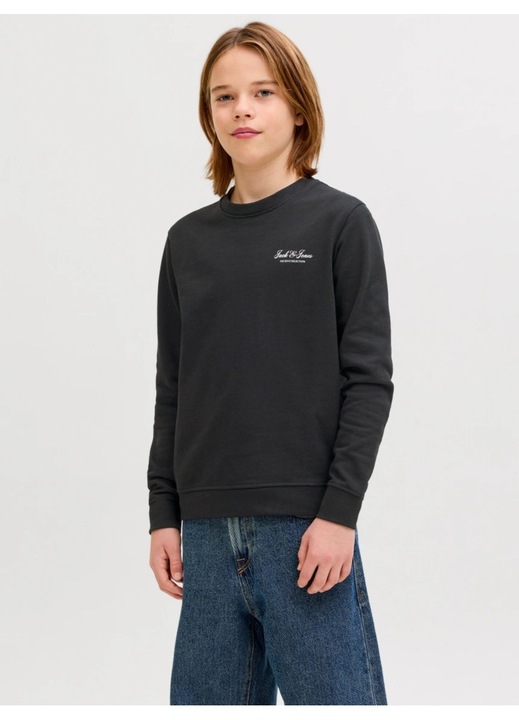 Jack & Jones Блуза за момчета, Свободна кройка, с кръгло деколте, Черна, 176 см