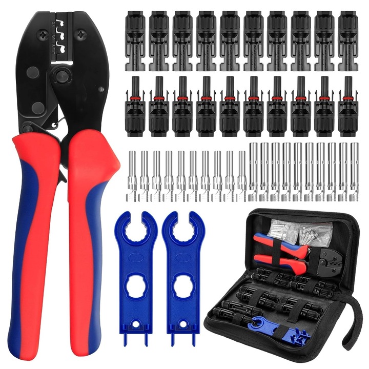 Kit Cleste de Sertizare si 10 Conectori MC4 pentru Panouri Solare, Wulnar, cu 2 Cheia, PP, IP67, Multicolor