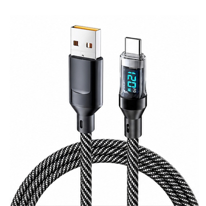 FooFoony USB C – USB C kábel 120 W, PD gyorstöltő kábel 2 m USB C QC 3.0 töltőkábel LED kijelzővel iPhone 17 16 15 14 13 12 Pro, Samsung Galaxy S25 S24 S23 S22 Ultra, MacBook, iPad Pro készülékekhez