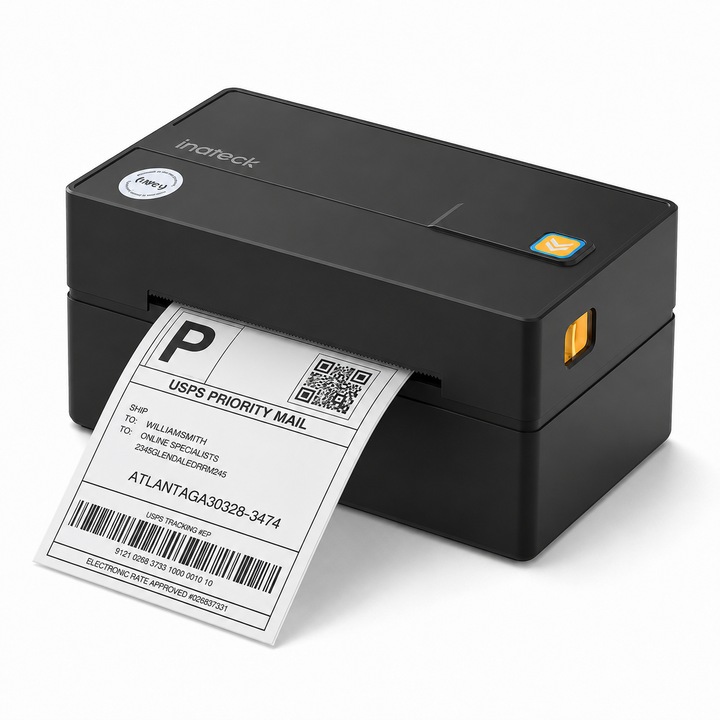 Imprimanta Termica pentru Etichete si AWB-uri 100x150 mm, 4 x 6, Compatibila Etichete Format A6, Portabila, 203 DPI, Fara Cerneala, Toner, Conectare Bluetooth si USB, Compatibila iOS, Android, Windows, MacOS, Negru