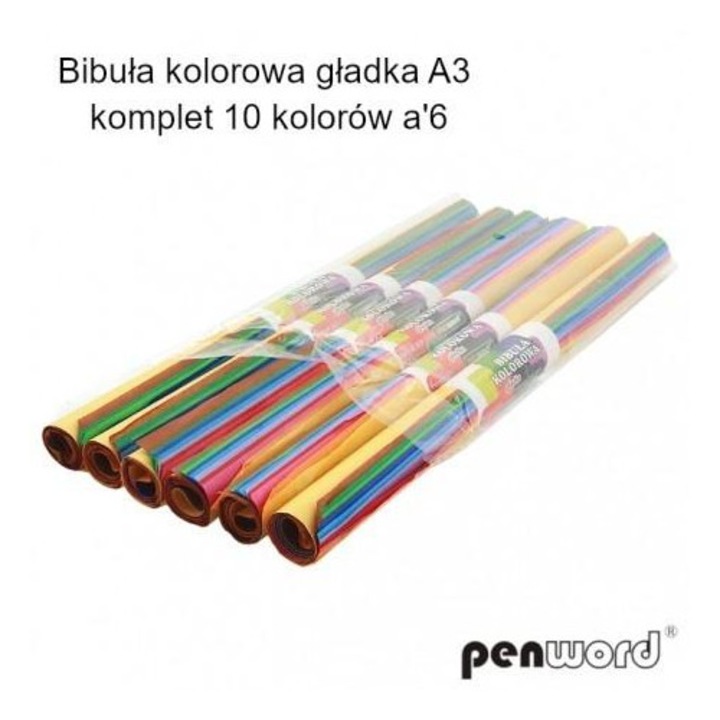 Polsirhurt színes papír A3, sima, 10 szín, Többszínű, 6 darab