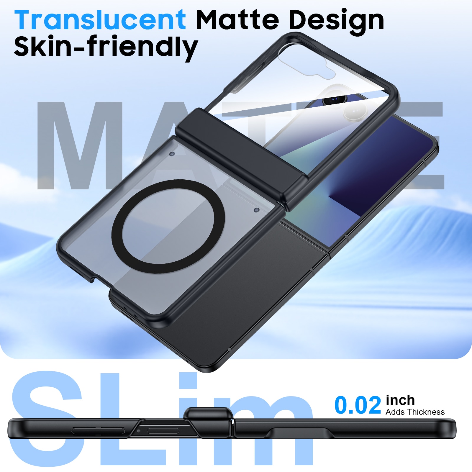 Husa pentru Samsung Galaxy Z Flip 7, compatibila MagSafe, protectie balama, folie sticla inclusa, antisoc, anti-zgarieturi, negru