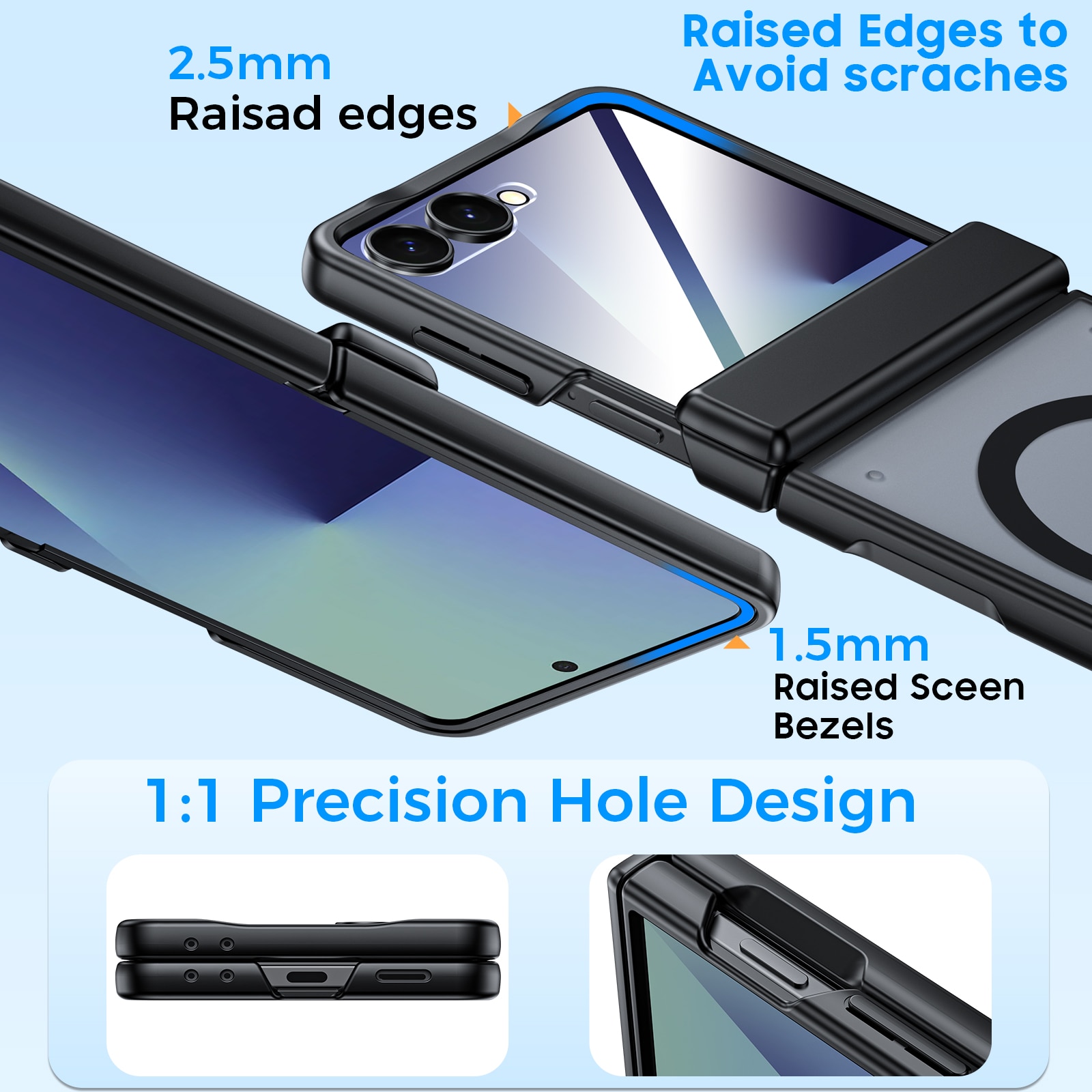 Husa pentru Samsung Galaxy Z Flip 7, compatibila MagSafe, protectie balama, folie sticla inclusa, antisoc, anti-zgarieturi, negru