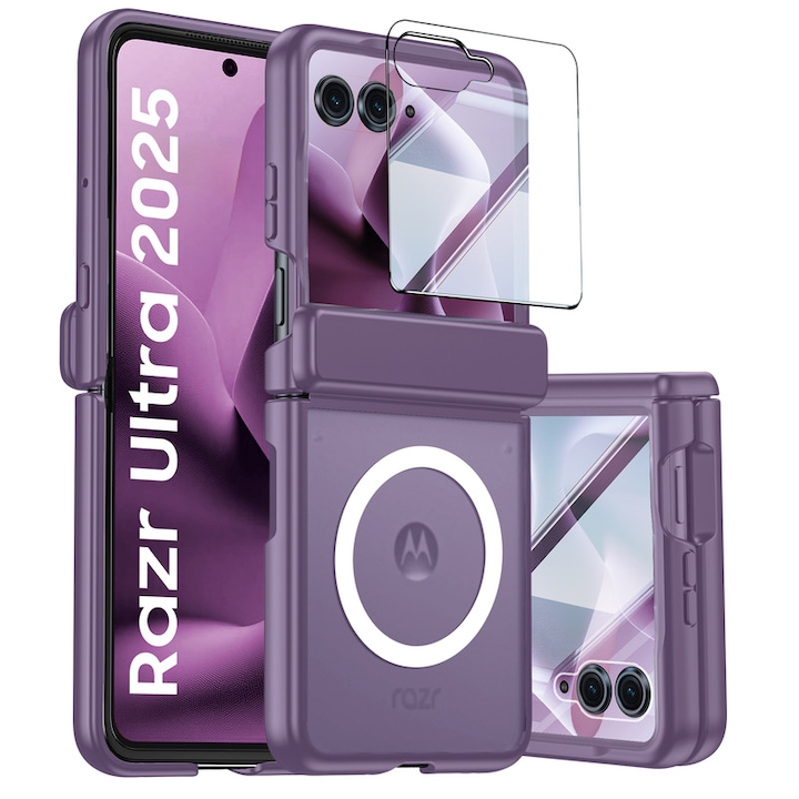 Husa pentru Motorola Razr 60 Ultra / Razr Ultra 2025, compatibila MagSafe, protectie balama si ecran, anti-soc, mat semitransparenta, Violet