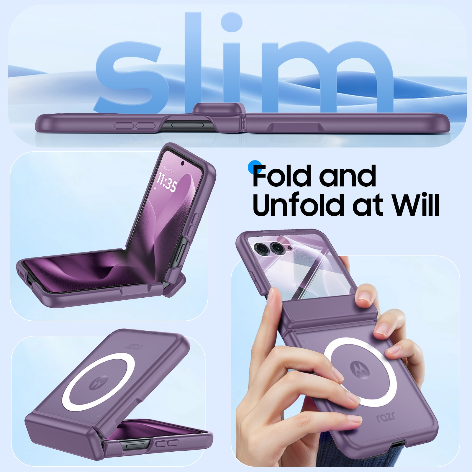 Husa pentru Motorola Razr 60 Ultra / Razr Ultra 2025, compatibila MagSafe, protectie balama si ecran, anti-soc, mat semitransparenta, Violet