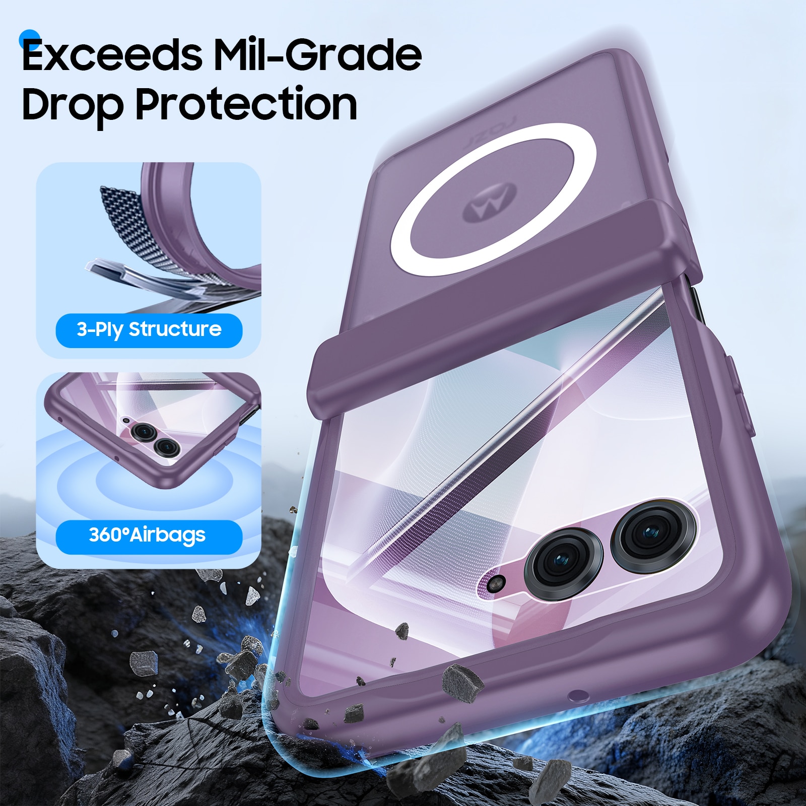 Husa pentru Motorola Razr 60 Ultra / Razr Ultra 2025, compatibila MagSafe, protectie balama si ecran, anti-soc, mat semitransparenta, Violet