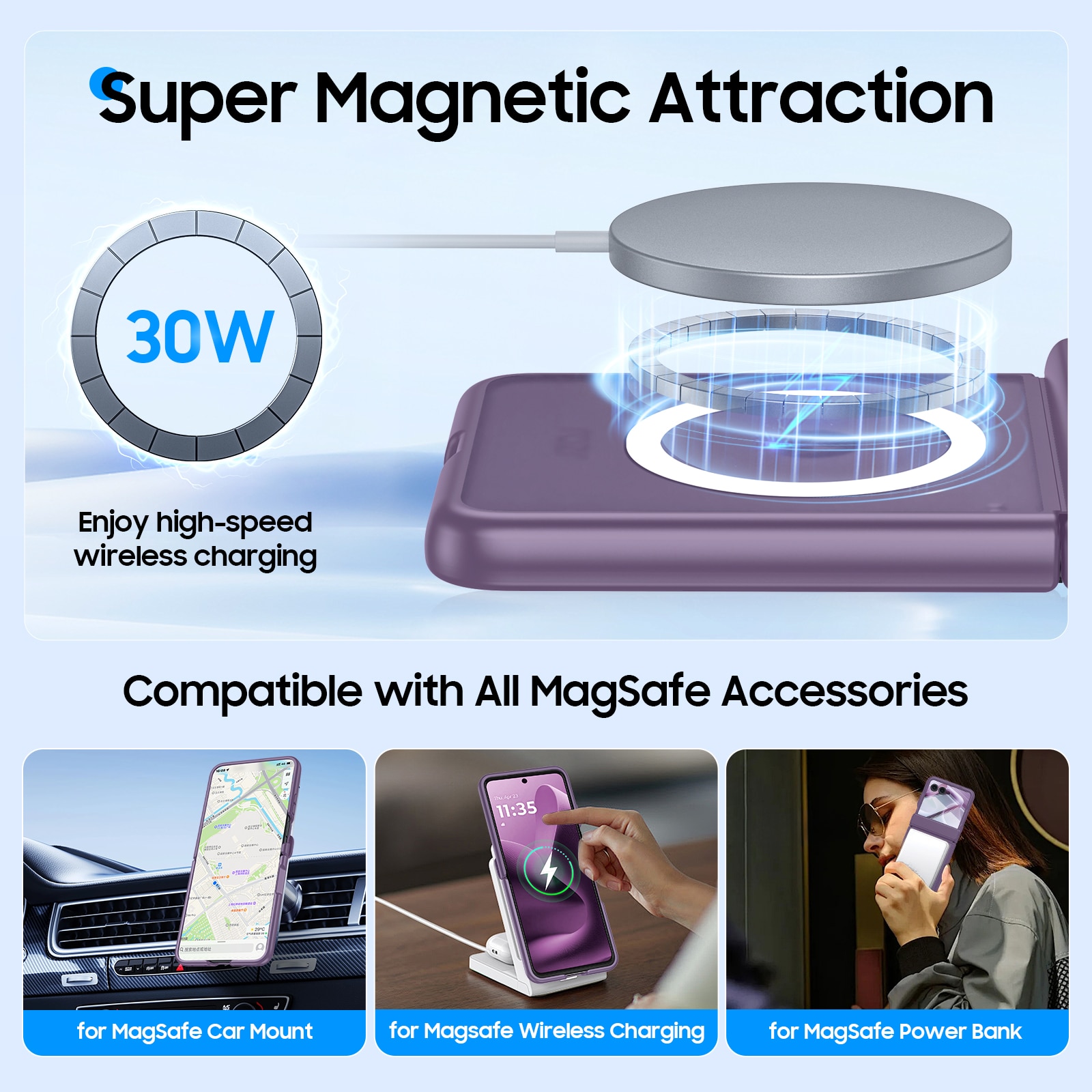 Husa pentru Motorola Razr 60 Ultra / Razr Ultra 2025, compatibila MagSafe, protectie balama si ecran, anti-soc, mat semitransparenta, Violet