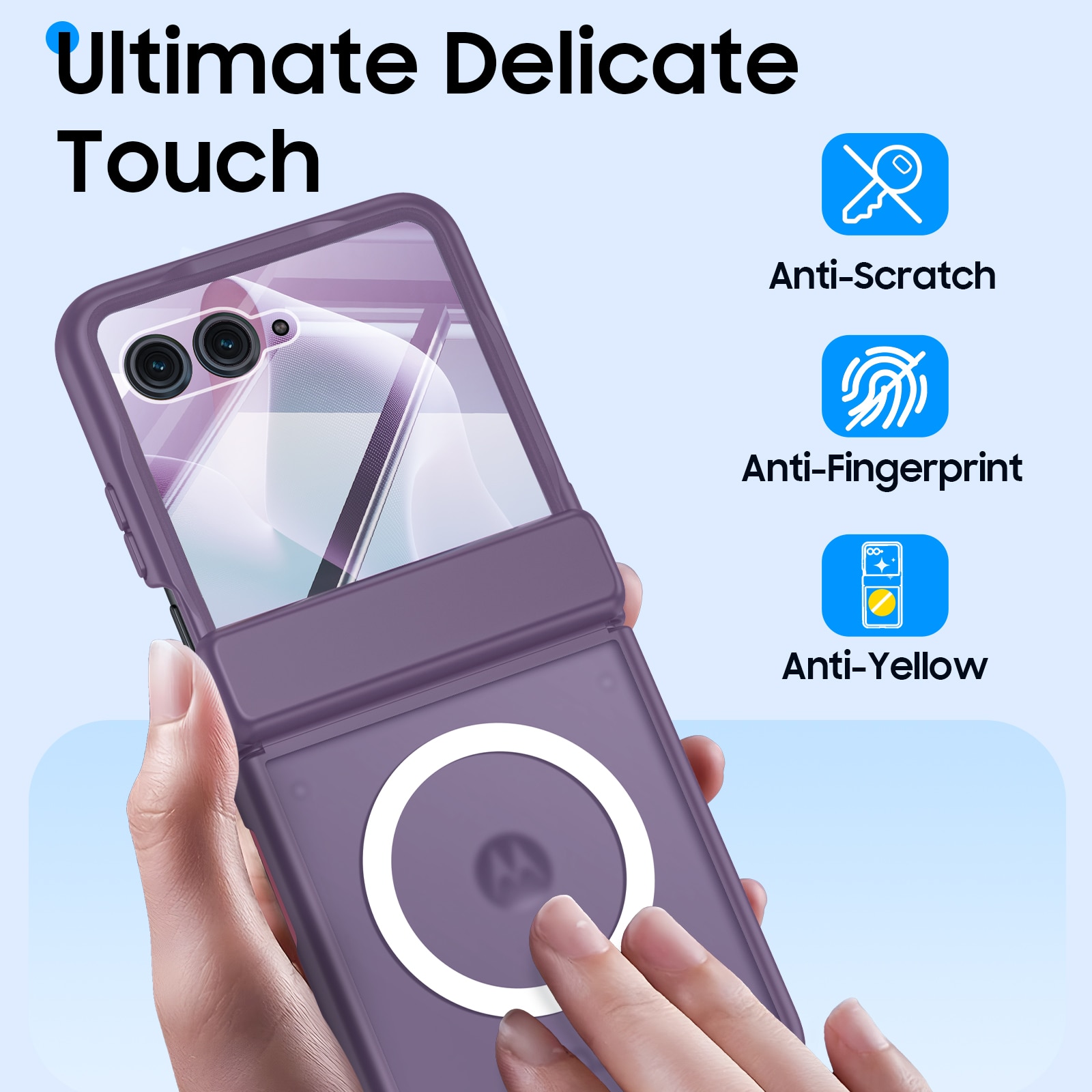 Husa pentru Motorola Razr 60 Ultra / Razr Ultra 2025, compatibila MagSafe, protectie balama si ecran, anti-soc, mat semitransparenta, Violet