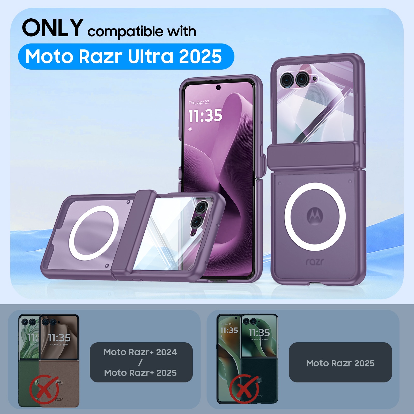 Husa pentru Motorola Razr 60 Ultra / Razr Ultra 2025, compatibila MagSafe, protectie balama si ecran, anti-soc, mat semitransparenta, Violet