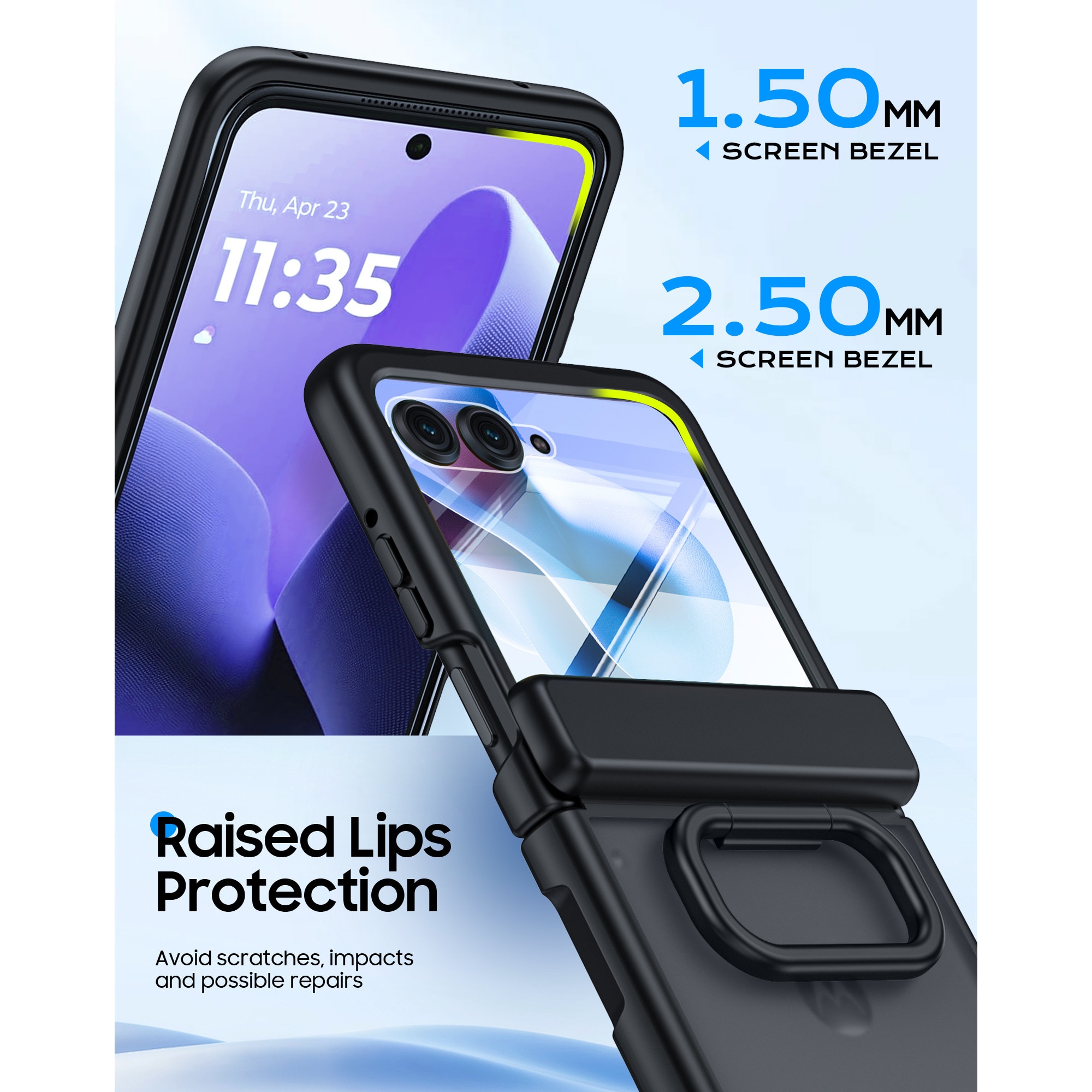 Husa pentru Motorola Razr 50 / Razr 60 2024-2025, cu inel suport, incarcare wireless, protectie balama si ecran, anti-soc, semitransparenta mata, Negru