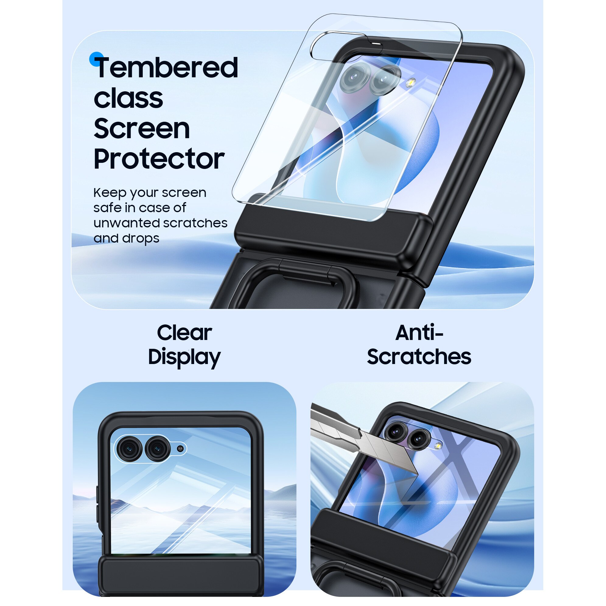 Husa pentru Motorola Razr 50 / Razr 60 2024-2025, cu inel suport, incarcare wireless, protectie balama si ecran, anti-soc, semitransparenta mata, Negru