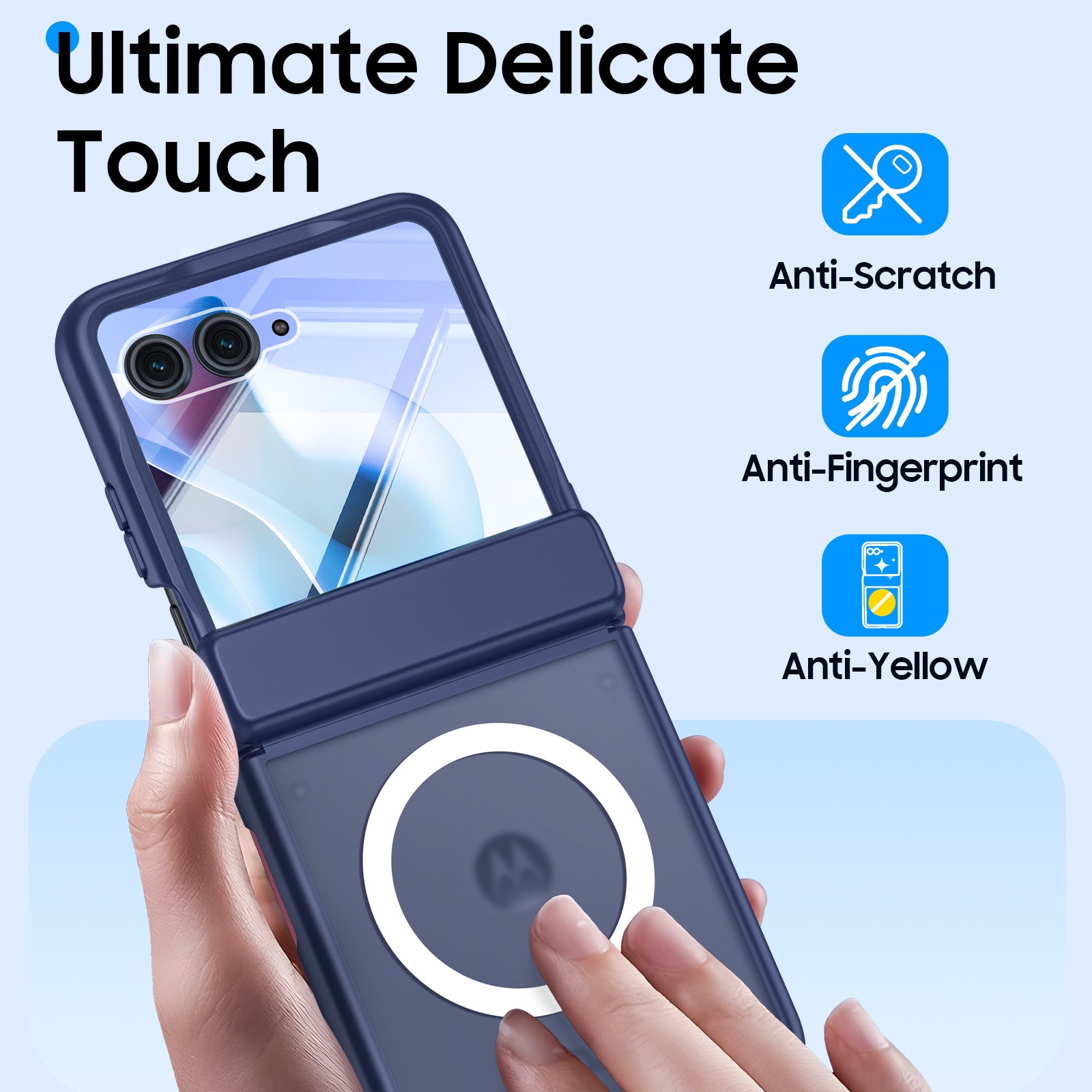 Husa Compatibil cu Motorola Razr 60 Ultra / Razr Ultra 2025, compatibila MagSafe, protectie balama si ecran, anti-soc, semitransparenta mata, Albastru