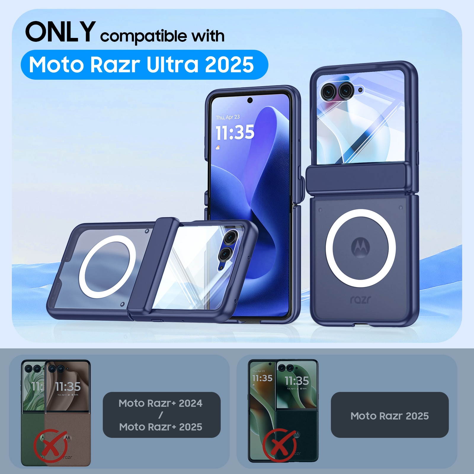 Husa Compatibil cu Motorola Razr 60 Ultra / Razr Ultra 2025, compatibila MagSafe, protectie balama si ecran, anti-soc, semitransparenta mata, Albastru