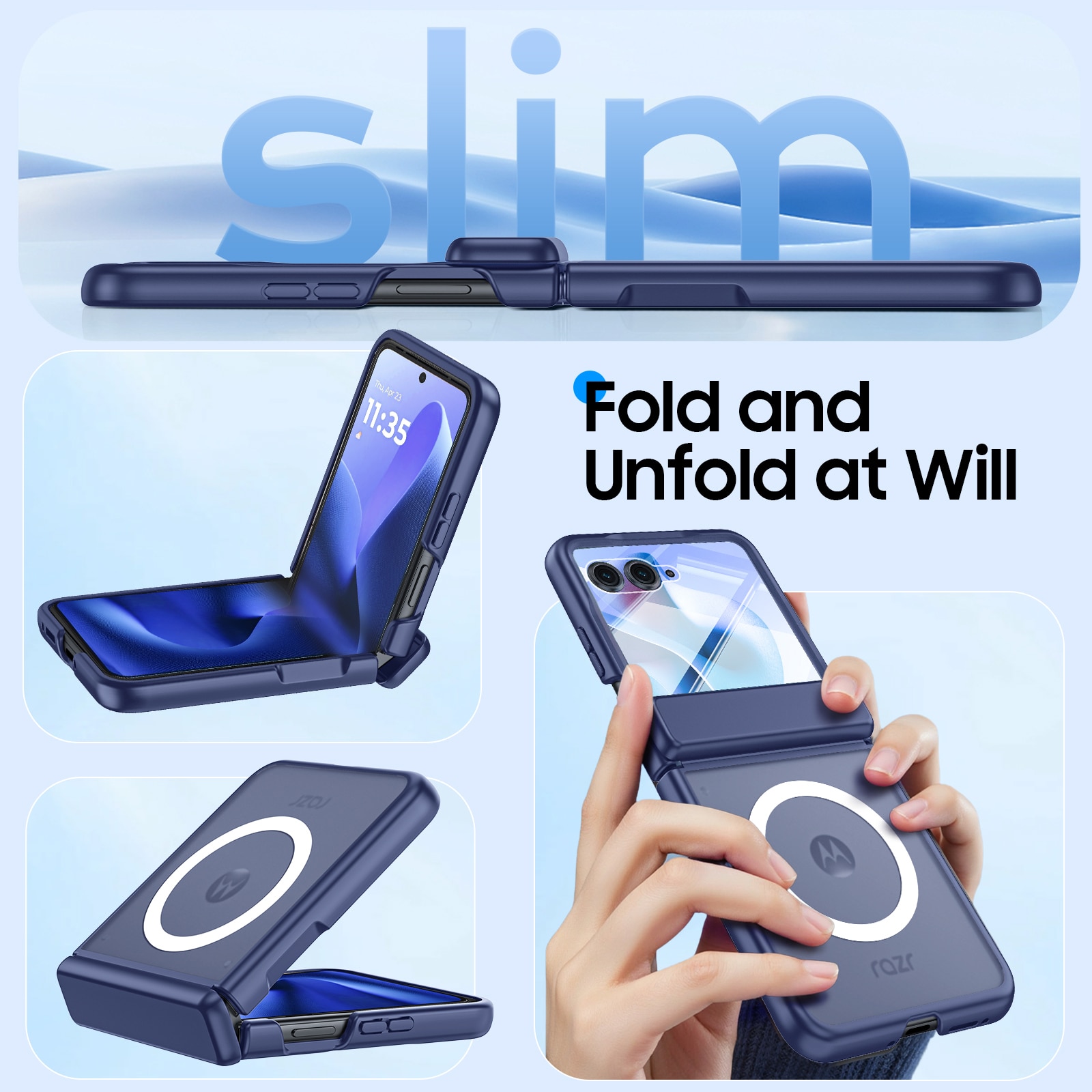 Husa Compatibil cu Motorola Razr 60 Ultra / Razr Ultra 2025, compatibila MagSafe, protectie balama si ecran, anti-soc, semitransparenta mata, Albastru