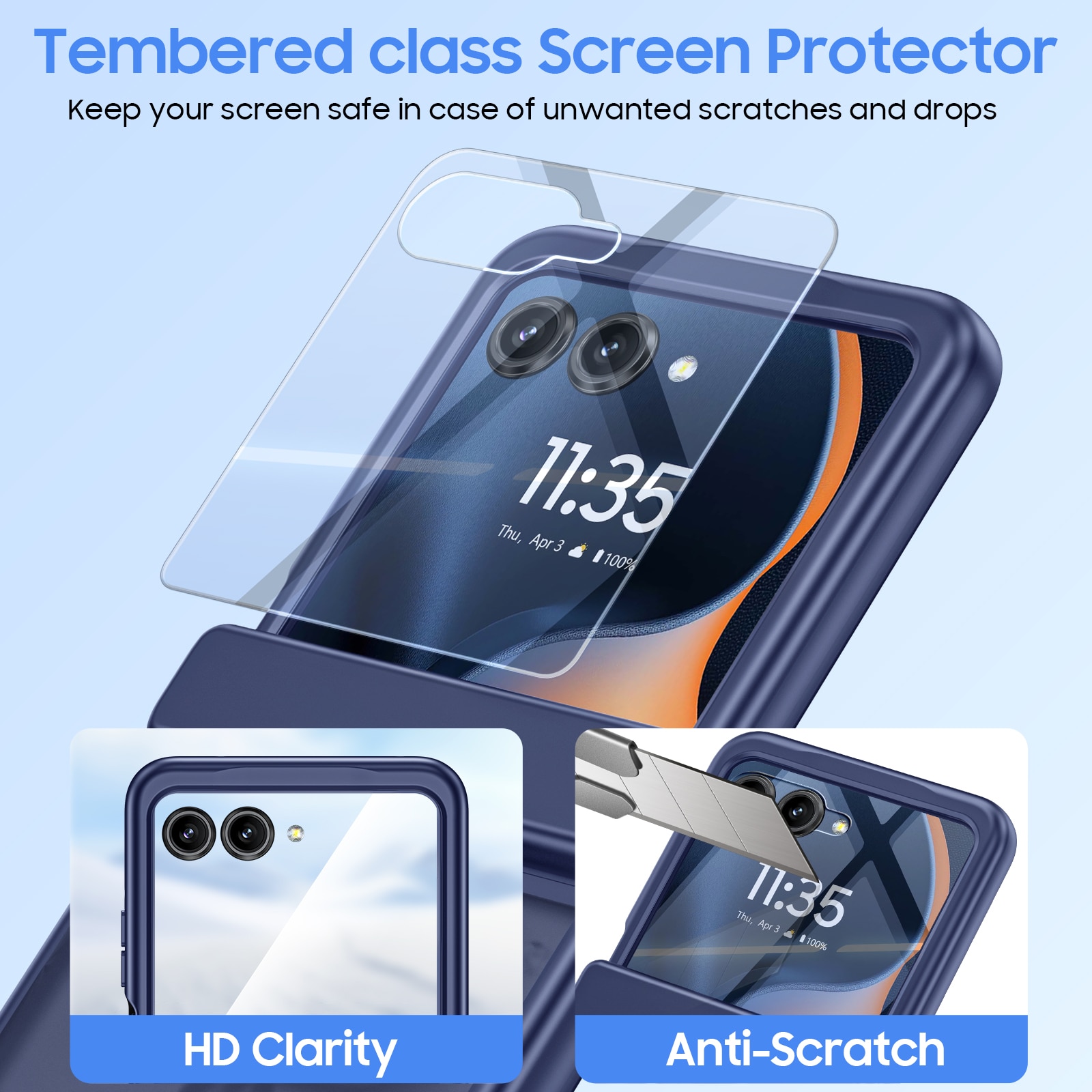 Husa pentru Motorola Razr 50 / Razr 60 2024-2025, cu inel suport, incarcare wireless, protectie balama si ecran, anti-soc, semitransparenta mata, Albastru