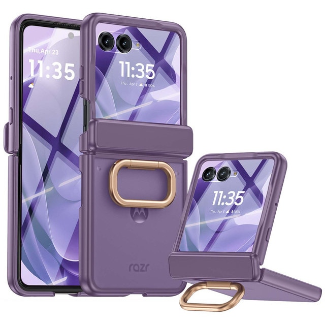 Husa pentru Motorola Razr 50/60(2024/2025), cu Protectie Balama, Inel Suport, Folie Ecran Exterior si Protectie Militara Antisoc, violet