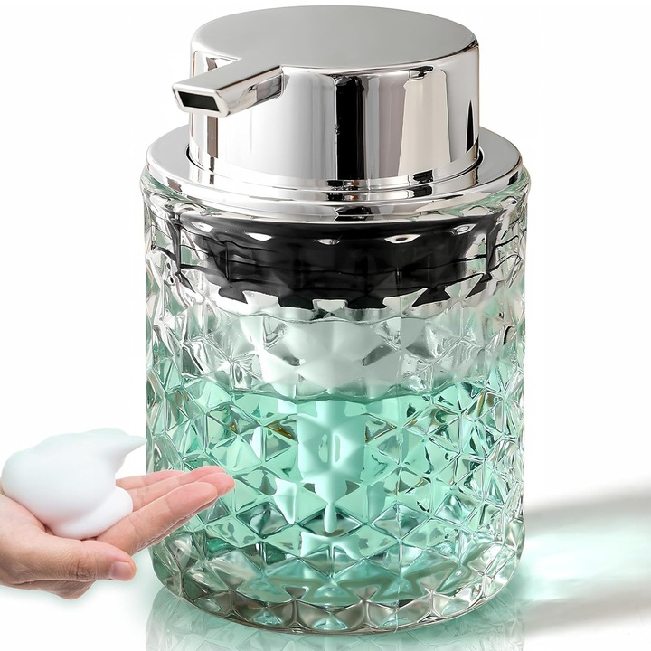 Dispenser Sapun Lichid, Sticla Transparent, 500 ml, Reutilizabil, Impotriva Alunecarii, Usor de Instalat si Curatat, Pentru Sampon, Balsam si Gel de Dus