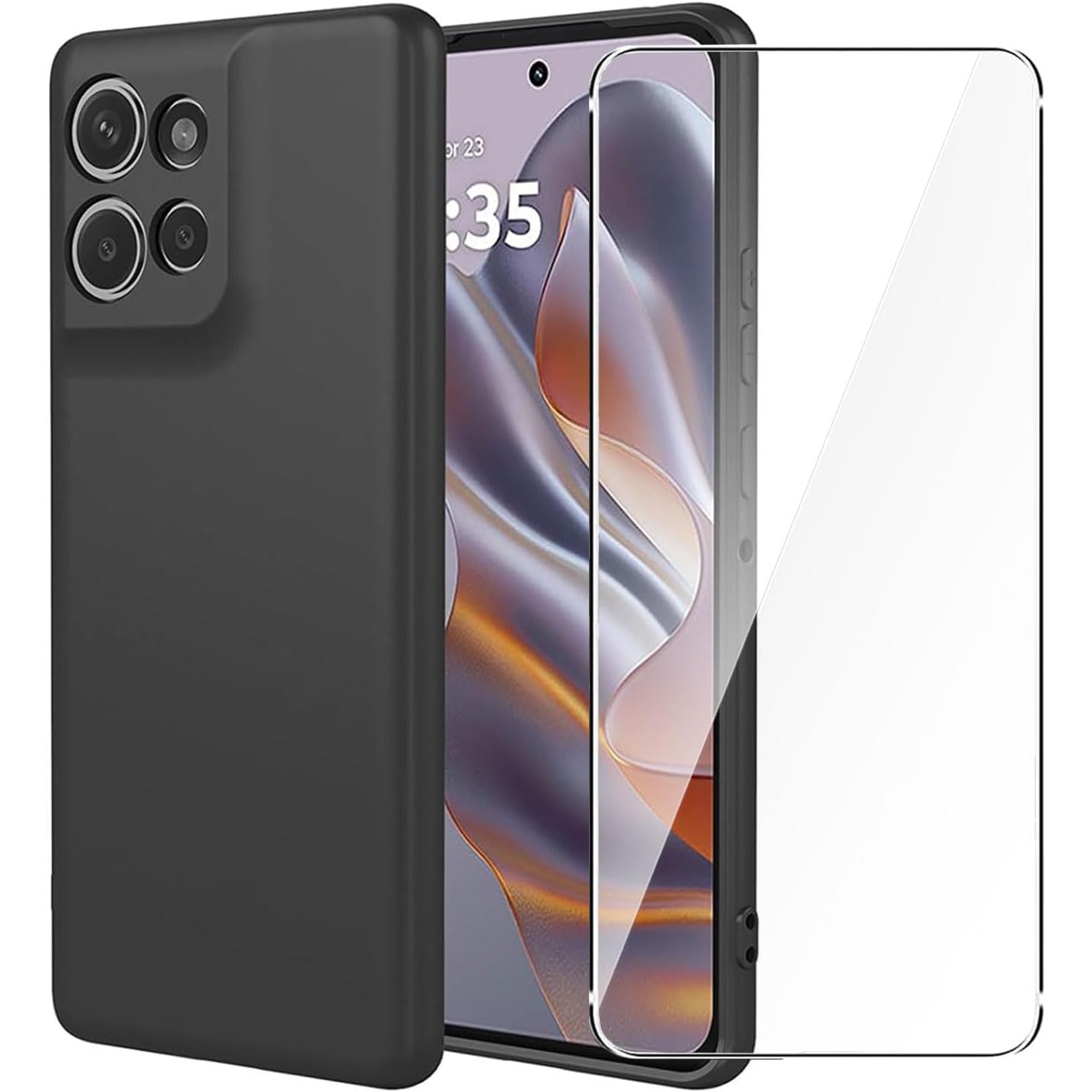 BestCase® Husa Premium Liquid Silicon + Folie de sticla inclusa Compatibila cu Motorola Edge 60 Neo / Edge 50 Neo, 1.2mm Slim, Microfibra in interior, Antisoc, Rezistent la socuri, Protectie camera, Negru