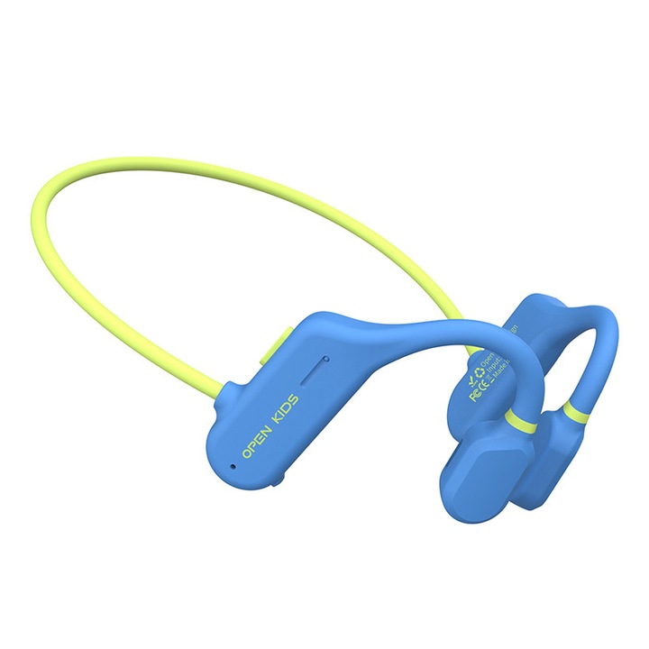 Csontvezetéses fejhallgató gyerekeknek, KINSI, Hangerővédelem, Bluetooth kapcsolat, IPX4, Ultrakönnyű 16g, Kék