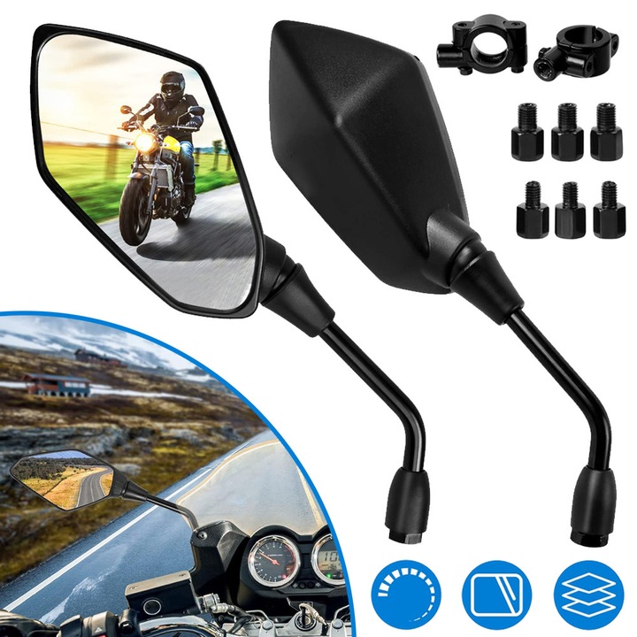 Set Oglinzi Motocicleta, Oglinzi Retrovizoare Pentru Motocicleta, Oglinzi Universale Pentru Motocicleta Cu Cleme Ghidon De 22 Mm, Suruburi Filetate M8 M10 Pentru Atv/Scuter/Cruiser/Bicicleta