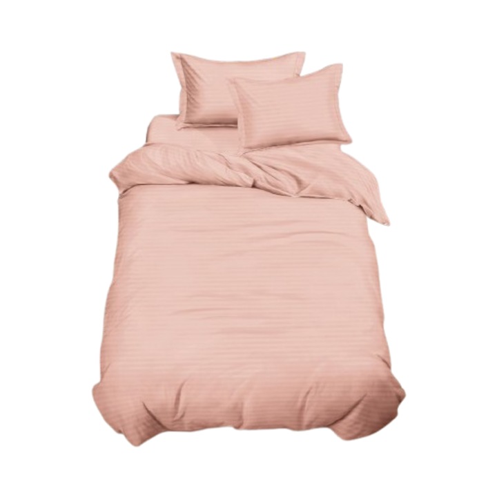 Lenjerie damasc, 4 piese, 1persoana, cu elastic, 140x200, Roz