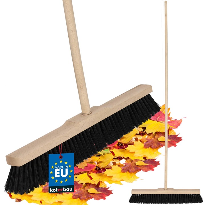 KOTARBAU® Perie cu maner din lemn, 50 cm, maro, perie de curatenie, perie pentru terasa cu peri tari, lemn de fag si nailon, maro negru natural