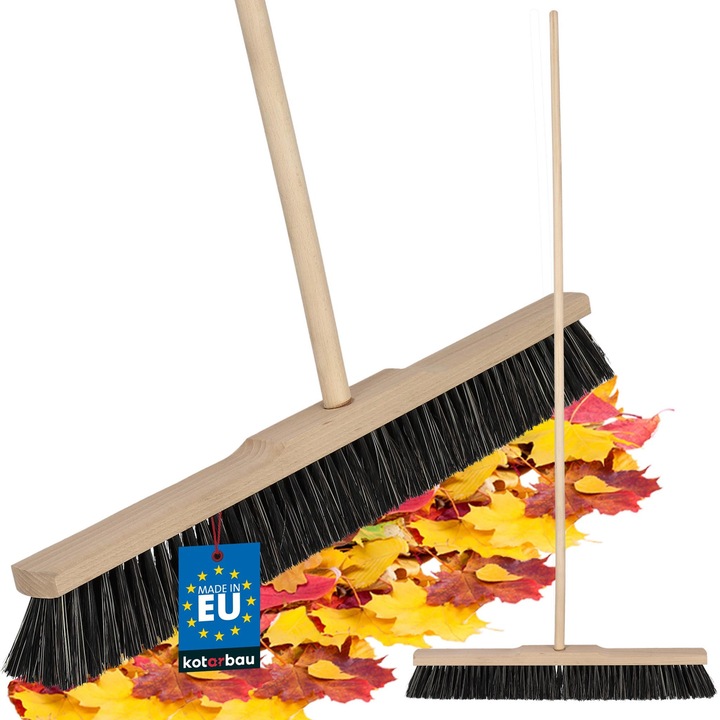 KOTARBAU® Perie de maturat, 60 cm, maro, cu maner din lemn, matura de strazi, perie pentru terasa, pentru interior si exterior, din lemn de fag