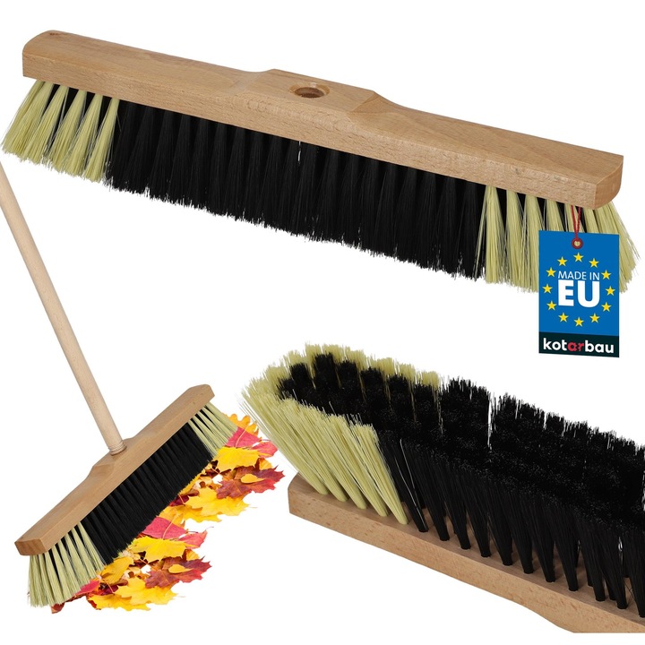 KOTARBAU® Perie-matura, fara maner, 40 cm, maro, matura de strazi, perie pentru terasa cu peri tari, lemn de fag si nailon, maro negru natural